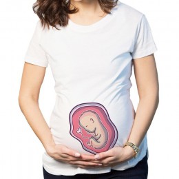 Nowy 2019 lato macierzyństwo ciąża T koszula kobiety Cartoon Tee druku dziecko wpatrując się w ciąży ubrania śmieszne bawełniana
