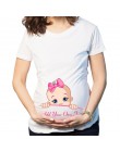 Nowy 2019 lato macierzyństwo ciąża T koszula kobiety Cartoon Tee druku dziecko wpatrując się w ciąży ubrania śmieszne bawełniana