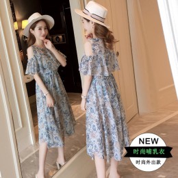 9226  Floral wydrukowano szyfonowa ciążowe sukienka do karmienia piersią lato moda karmienie piersią odzież dla ciężarnych kobi
