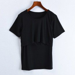 MUQGEW karmienie piersią odzież damska koszulka ciążowa z długimi podwójna warstwa bluzka z krótkim rękawem T Shirt lactancia ma