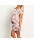 Odzież ciążowa moda kobiety Pregnants O-Neck w paski z krótkim rękawem sukienka ciążowa sukienka ciążowa sukienka na co dzień JE