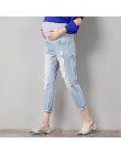 Dżinsy ciążowe wygodne niebieskie bawełniane spodnie jeansowe kobiet w ciąży odzież spodnie ciąża odzież kombinezony wysokiej ki