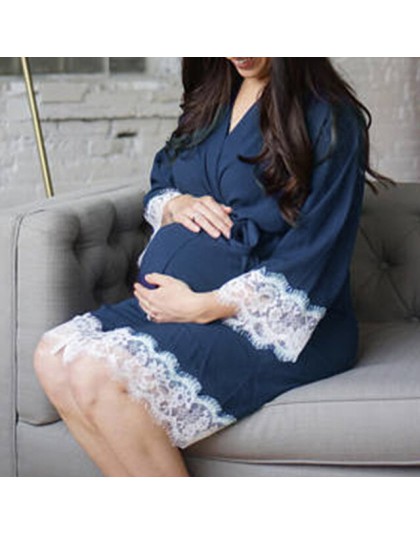 VONDA odzież ciążowa 2019 w ciąży bielizna nocna na co dzień luźne koronki Splice ciąży koszula nocna koszula nocna znosić sukie