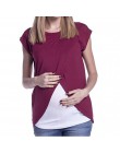 MUQGEW karmienie piersią odzież damska koszulka ciążowa z Wrap Top Cap rękawy podwójna warstwa bluzka T Shirt lactancia materna 