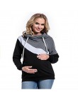 Plus rozmiar ciąża długie rękawy odzież ciążowa z kapturem karmienie piersią bluzki patchworkowy T-shirt dla kobiet w ciąży