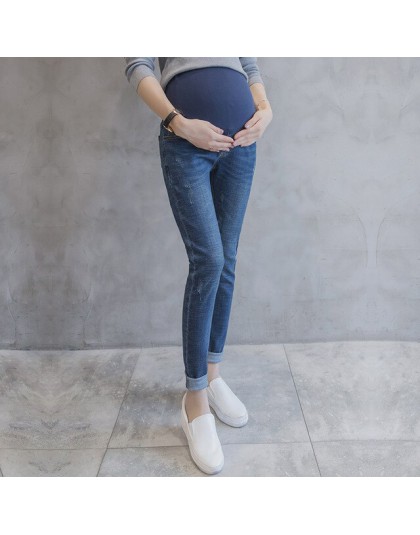 1204  elastyczny pas brzuch Denim jeansy ciążowe garnitur na cztery pory roku nosić spodnie damskie obcisłe odzież dla ciężarny