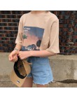 2019 koreański Harajuku w stylu Vintage wydrukowano z krótkim rękawem T Shirt kobiety lato Casual luźna koszulka Femme Streetwea