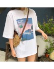 2019 koreański Harajuku w stylu Vintage wydrukowano z krótkim rękawem T Shirt kobiety lato Casual luźna koszulka Femme Streetwea