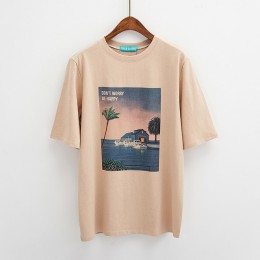 2019 koreański Harajuku w stylu Vintage wydrukowano z krótkim rękawem T Shirt kobiety lato Casual luźna koszulka Femme Streetwea