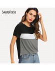 SweatyRocks Colorblock cekiny kieszeń Tee Streetwear koszula z krótkim rękawem kobiety pulowerowe topy 2019 lato na co dzień ela