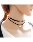 2019 nowy hollow wzory aksamitne Chokers naszyjnik czarny skórzany Rope Chain warstwa choker biżuteria w stylu Vintage dla kobie