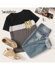 SweatyRocks Colorblock cekiny kieszeń Tee Streetwear koszula z krótkim rękawem kobiety pulowerowe topy 2019 lato na co dzień ela