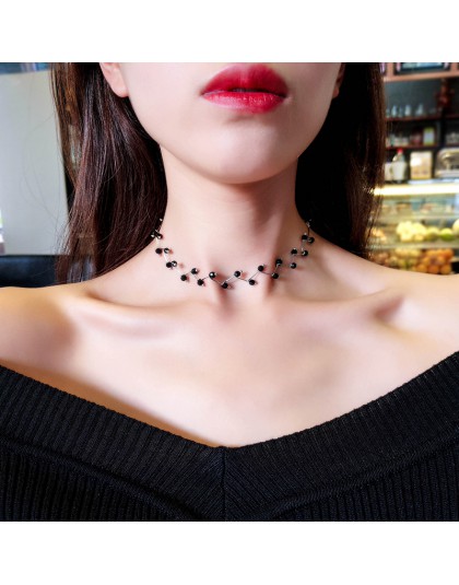 2018 nowości Hot moda czarny kryształ naszyjnik momenty Bijoux prosty krzyż Strand zroszony Chokers naszyjniki kobiety biżuteria