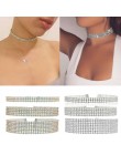 Naszyjnik typu choker ze strasami naszyjnik kobiety akcesoria ślubne srebrny łańcuch Punk Gothic Chokers biżuteria Collier Femme