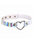 Trendy Sexy Punk Gothic choker naszyjnik serce holograficzny kołnierz dla kobiet moda regulowany skórzany pasek festiwale biżute