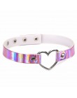 Trendy Sexy Punk Gothic choker naszyjnik serce holograficzny kołnierz dla kobiet moda regulowany skórzany pasek festiwale biżute