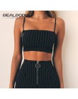 Realpopu na co dzień w paski Camisole Femme Slash Neck panie Streetwear Crop Top elegancki pierścień pasy Bodycon czarny Skinny 