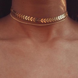 2019 złoty kolor metalu dwa warstwa Choker naszyjniki Fishbone łańcuch proste biżuteria collana Kolye Bijoux Collares Mujer coll