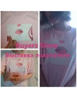Koszulkę Femme 2017 wargi Sexy TShirt Kawaii Korea Ulzzang Harajuku drukowane kobiety różowy t-shirty na co dzień luźna koszulka
