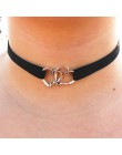 Nowy Gothic Punk Harajuku Choker naszyjnik skórzany czarny aksamitny zamsz Steampunk momenty biżuteria trójkąt miłość serce gwia