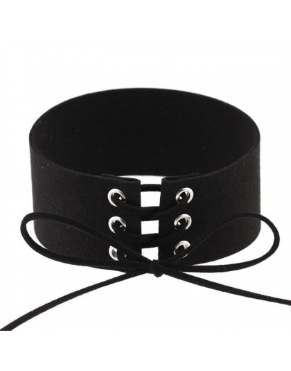 Bijoux Sexy Harajuku Lace Up kobiety biżuteria Punk Gothic Choker naszyjnik w stylu Vintage aksamitna skóra Collares Anime naszy