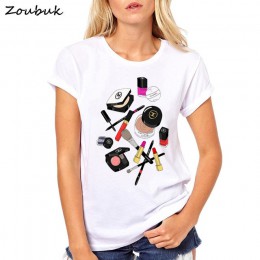 2018 nowy perfumy szminka lakier do paznokci drukowane t shirt kobiety mody makijaż koszulkę femme tshirt lato topy hipster tees