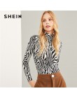 SHEIN czarny i biały Highstreet wysoka Neck Zebra druku swetry z długim rękawem Tee 2018 jesień odzież robocza dla kobiet i topy