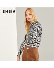 SHEIN czarny i biały Highstreet wysoka Neck Zebra druku swetry z długim rękawem Tee 2018 jesień odzież robocza dla kobiet i topy