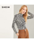 SHEIN czarny i biały Highstreet wysoka Neck Zebra druku swetry z długim rękawem Tee 2018 jesień odzież robocza dla kobiet i topy