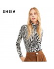 SHEIN czarny i biały Highstreet wysoka Neck Zebra druku swetry z długim rękawem Tee 2018 jesień odzież robocza dla kobiet i topy