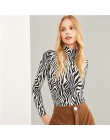 SHEIN czarny i biały Highstreet wysoka Neck Zebra druku swetry z długim rękawem Tee 2018 jesień odzież robocza dla kobiet i topy