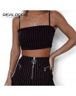 Realpopu na co dzień w paski Camisole Femme Slash Neck panie Streetwear Crop Top elegancki pierścień pasy Bodycon czarny Skinny 