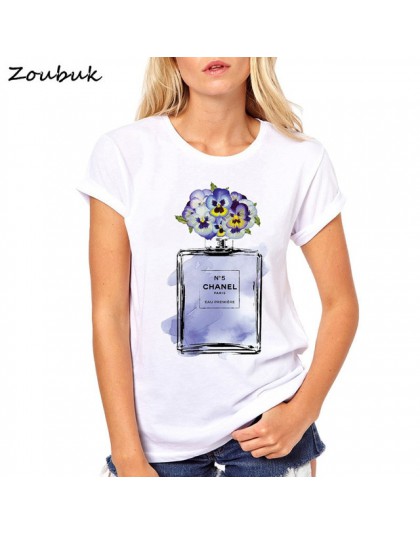 2018 harajuku t koszula kobiety kwiat perfumy t-shirt kobieta moda z krótkim rękawem tshirt na co dzień kobiet koszulki z krótki