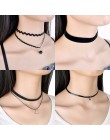 Jewdy 10 sztuk/zestaw Choker naszyjniki Gothic tatuaż czarne koronkowe skórzane aksamitne Collier kobiety kołnierz Femme Choker 