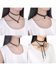 Jewdy 10 sztuk/zestaw Choker naszyjniki Gothic tatuaż czarne koronkowe skórzane aksamitne Collier kobiety kołnierz Femme Choker 