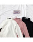 Kobiet T koszula z długim rękawem Harajuku Kawaii list topy Tee kobiet Ulzzang mody koszulka z golfem w stylu Preppy Slim Tshirt