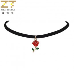 Hot moda Retro czerwone róże wisiorki Collares Collier czarna aksamitna skóra Chokers naszyjniki dla kobiet biżuteria 2018 New A