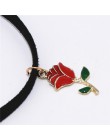 Hot moda Retro czerwone róże wisiorki Collares Collier czarna aksamitna skóra Chokers naszyjniki dla kobiet biżuteria 2018 New A