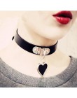 Czarne serce Choker naszyjniki dla kobiet Trendy Goth choker Punk obroża ze sztucznej skóry akcesoria gotycki festiwal biżuteria