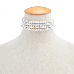 Choker szeroki naszyjnik Imitacja białej perły modny elegancki biały perły