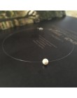 Moda niewidoczne kryształ linka wędkarska biały symulowane Pearl wisiorek naszyjnik dla kobiet klasyczny Pearl Choker naszyjniki