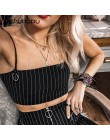 Realpopu na co dzień w paski Camisole Femme Slash Neck panie Streetwear Crop Top elegancki pierścień pasy Bodycon czarny Skinny 