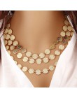 Bijoux Femme Collier złoto srebro kolor wielowarstwowe cekiny komunikat Bib Chokers naszyjniki kobiety Choker Boho biżuteria Kol