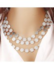 Bijoux Femme Collier złoto srebro kolor wielowarstwowe cekiny komunikat Bib Chokers naszyjniki kobiety Choker Boho biżuteria Kol