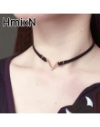 Proste w stylu vintage V list kształt Choker naszyjnik koreański styl Hollow czarna lina aksamitna kołnierz skórzany collier fem