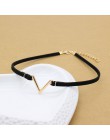 Proste w stylu vintage V list kształt Choker naszyjnik koreański styl Hollow czarna lina aksamitna kołnierz skórzany collier fem