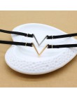 Proste w stylu vintage V list kształt Choker naszyjnik koreański styl Hollow czarna lina aksamitna kołnierz skórzany collier fem