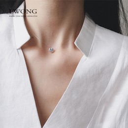 LWONG 925 Sterling Silver wisiorek naszyjnik przezroczysty niewidoczna żyłka wędkarska Shiny cyrkonia Choker naszyjniki i wisior