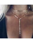 Sexy wielowarstwowe cekiny kryształ Rhinestone Tassel łańcuszek z wisiorkiem naszyjnik Choker kołnierz kobiety biżuteria 235641