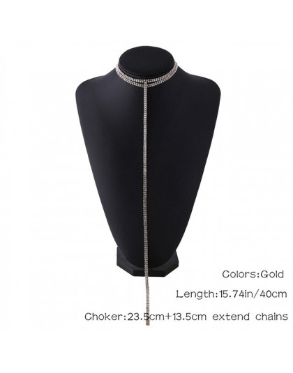 2018 Rhinestone podwójne Choker naszyjniki łańcuch lasso wisiorek 90 s Collier kobiety Choker komunikat Maxi kołnierz biżuteria 